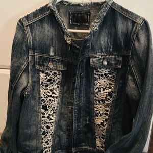 Denim Jacket with Lace Accents